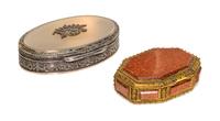 A Continental Silver Table Box, first half 20th Century, of oval form together with a smaller gilt metal example.