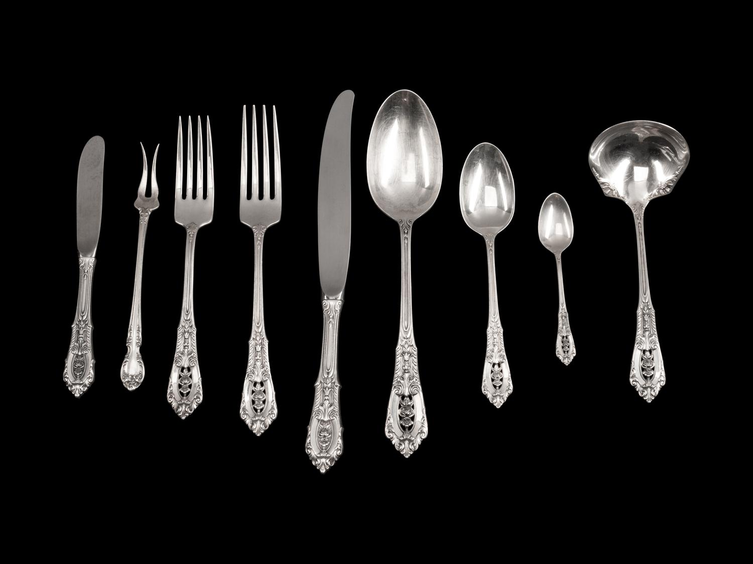 An American Silver Flatware Service — Wallace Silversmiths, Wallingford, Connecticut, Rose Medallion Pattern