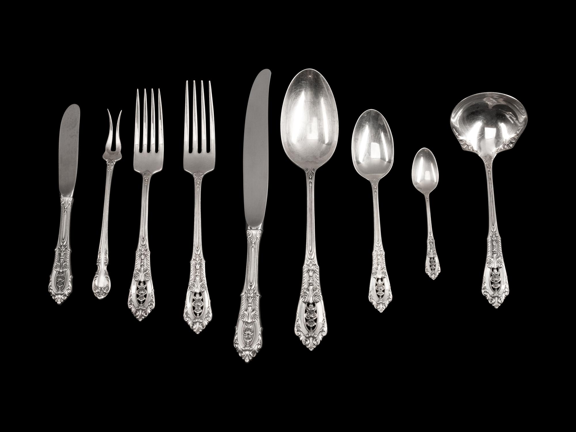 An American Silver Flatware Service — Wallace Silversmiths, Wallingford, Connecticut, Rose Medallion Pattern