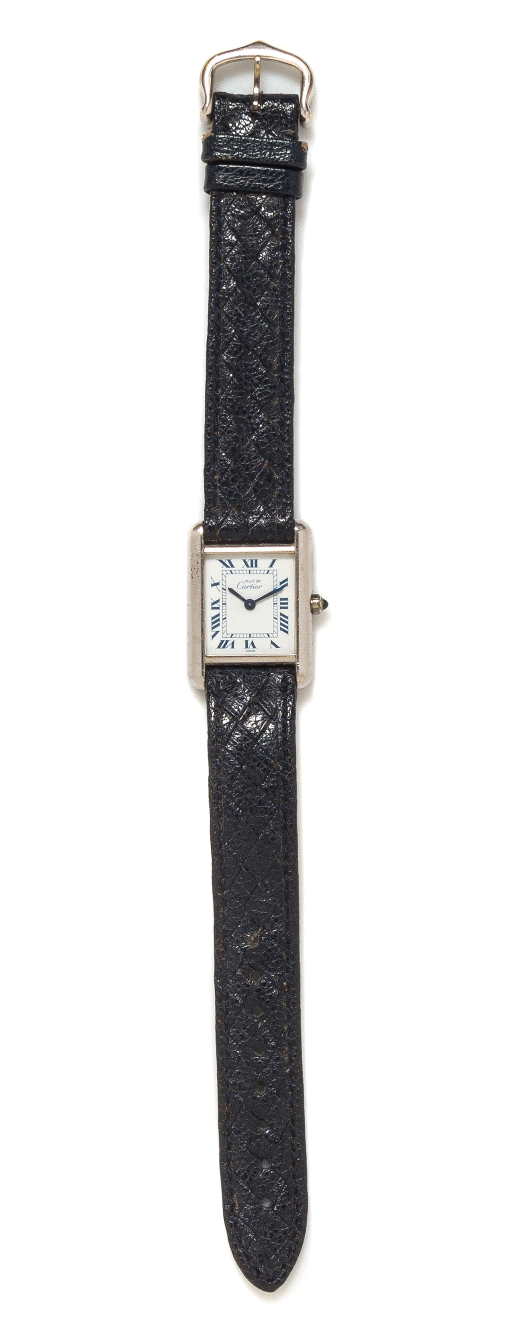 A Sterling Silver "Tank" Wristwatch, Must de Cartier,