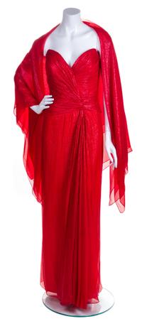 A Bob Mackie Red Strapless Layered Gown, Size 10.