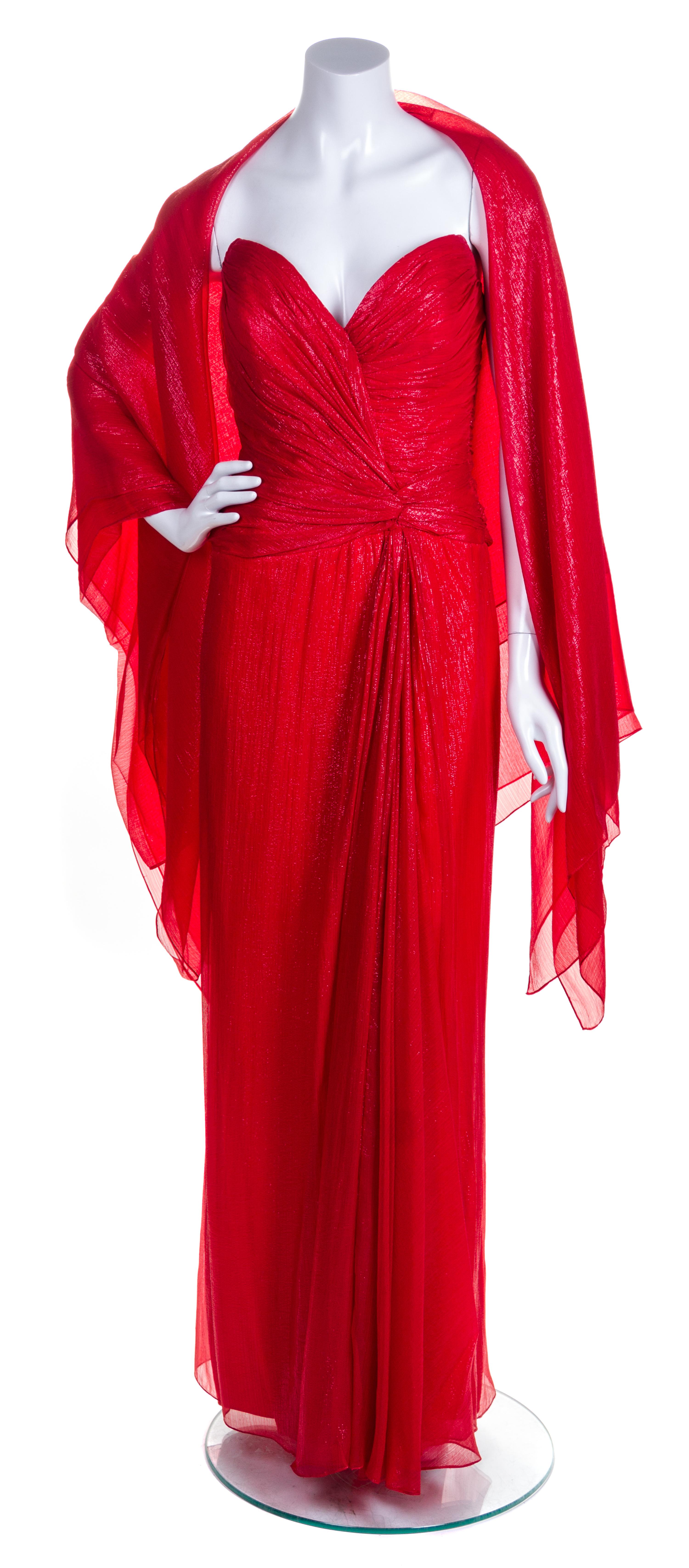 A Bob Mackie Red Strapless Layered Gown, Size 10.