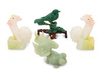 A Group of Chinese Carved Hardstone Articles and Two Porcelain Figures