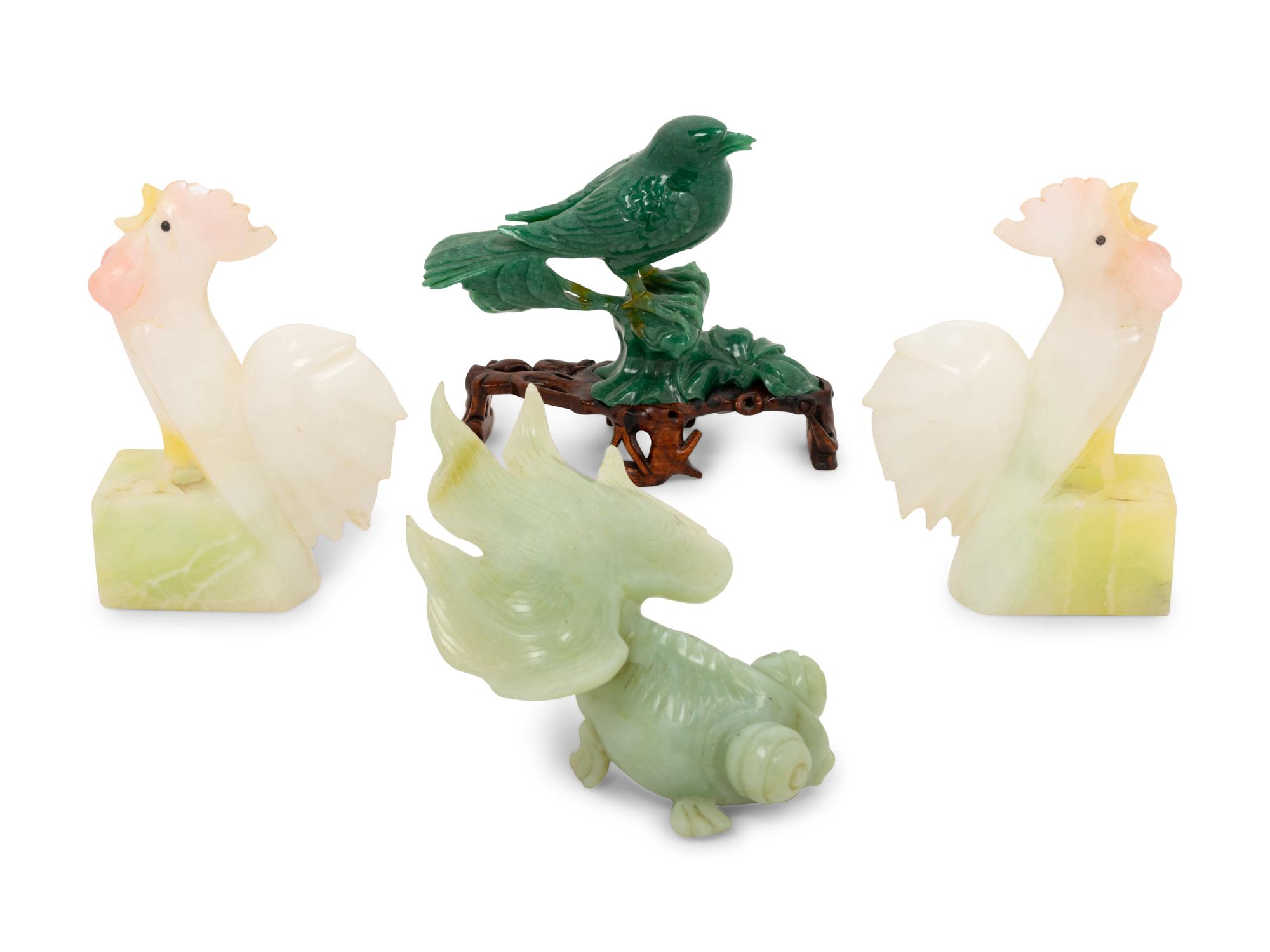 A Group of Chinese Carved Hardstone Articles and Two Porcelain Figures