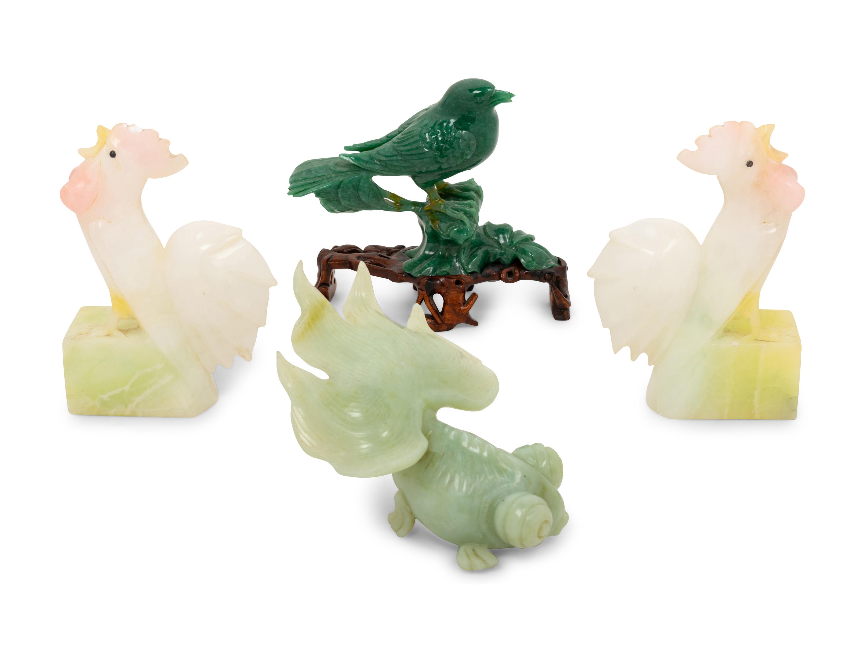 A Group of Chinese Carved Hardstone Articles and Two Porcelain Figures