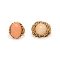 TWO YELLOW GOLD AND CORAL RINGS