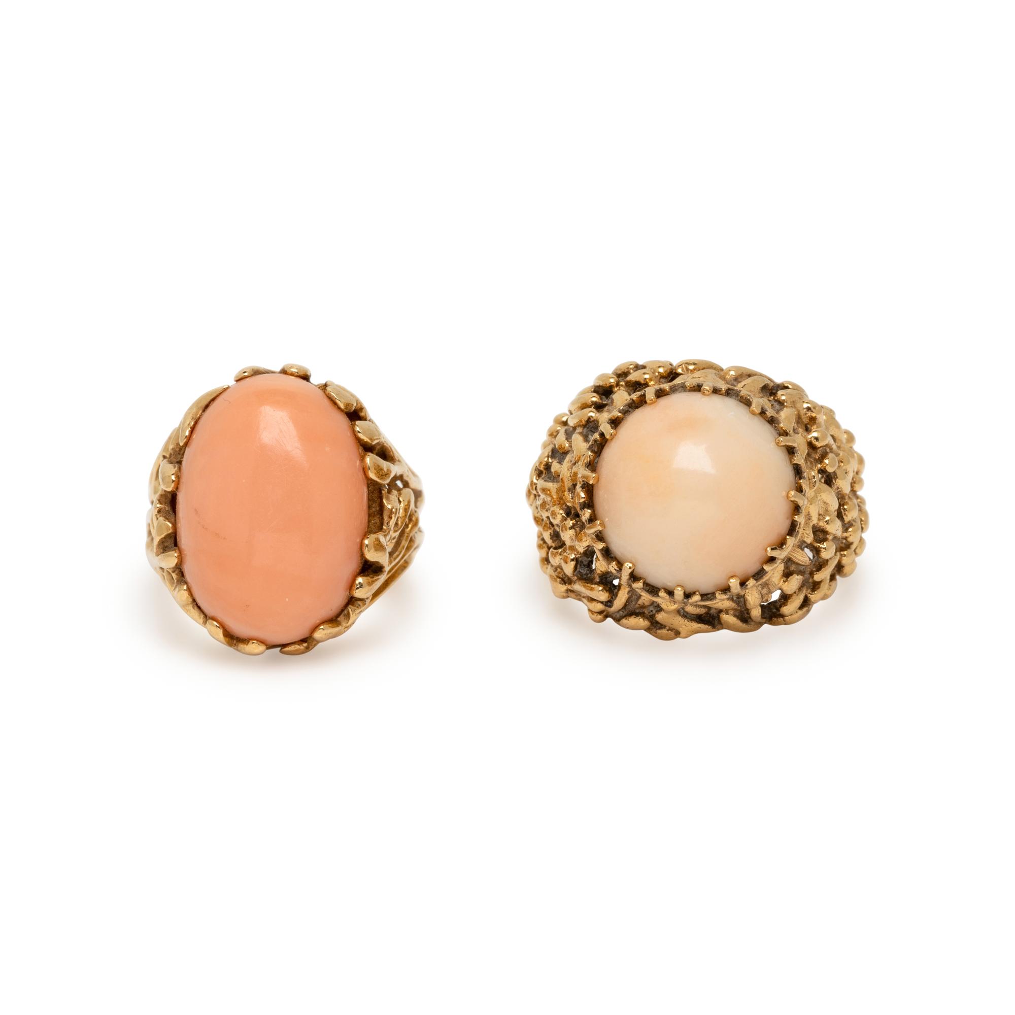 TWO YELLOW GOLD AND CORAL RINGS