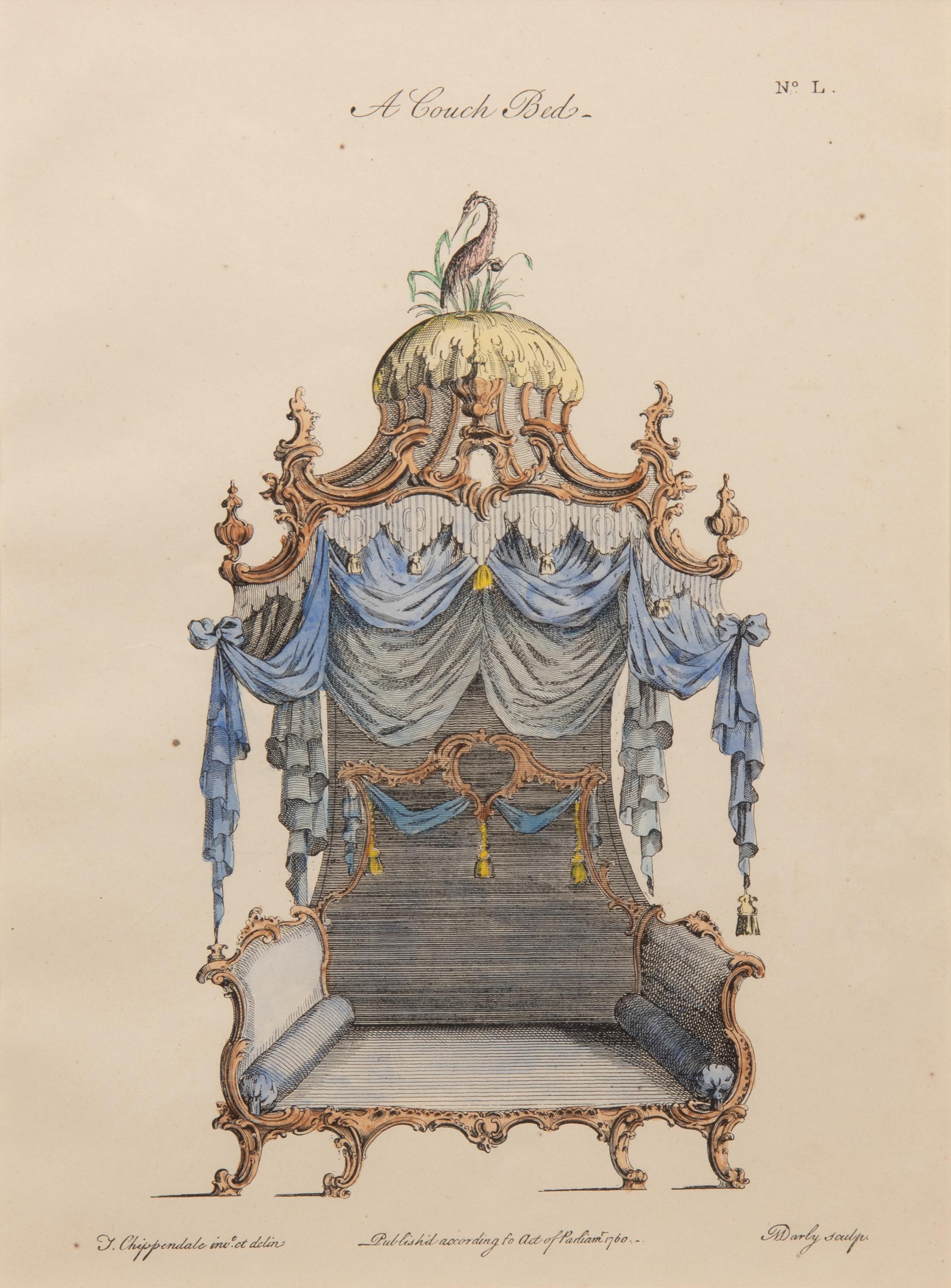 A Set of Eleven Giltwood-Framed French Colored Furniture Engravings