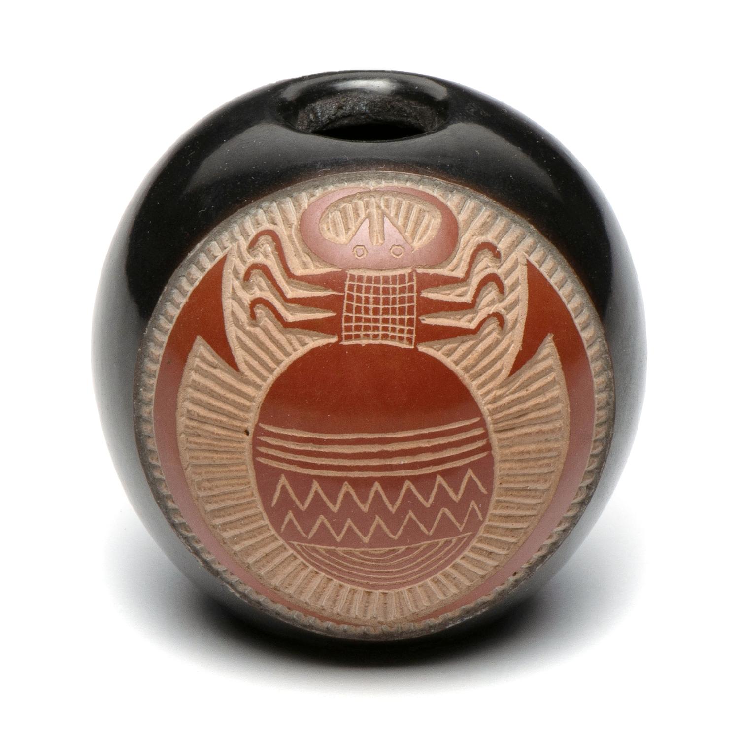 Black, Red, and Sienna Sgraffito Seed Jar, with Iktomi