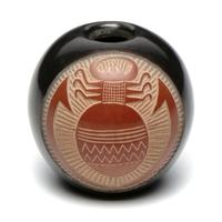 Black, Red, and Sienna Sgraffito Seed Jar, with Iktomi