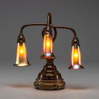 Table Lamp with Quezal Shades American, 20th Century