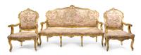 A Louis XV Style Giltwood Parlor Suite, Width of first 66 inches.