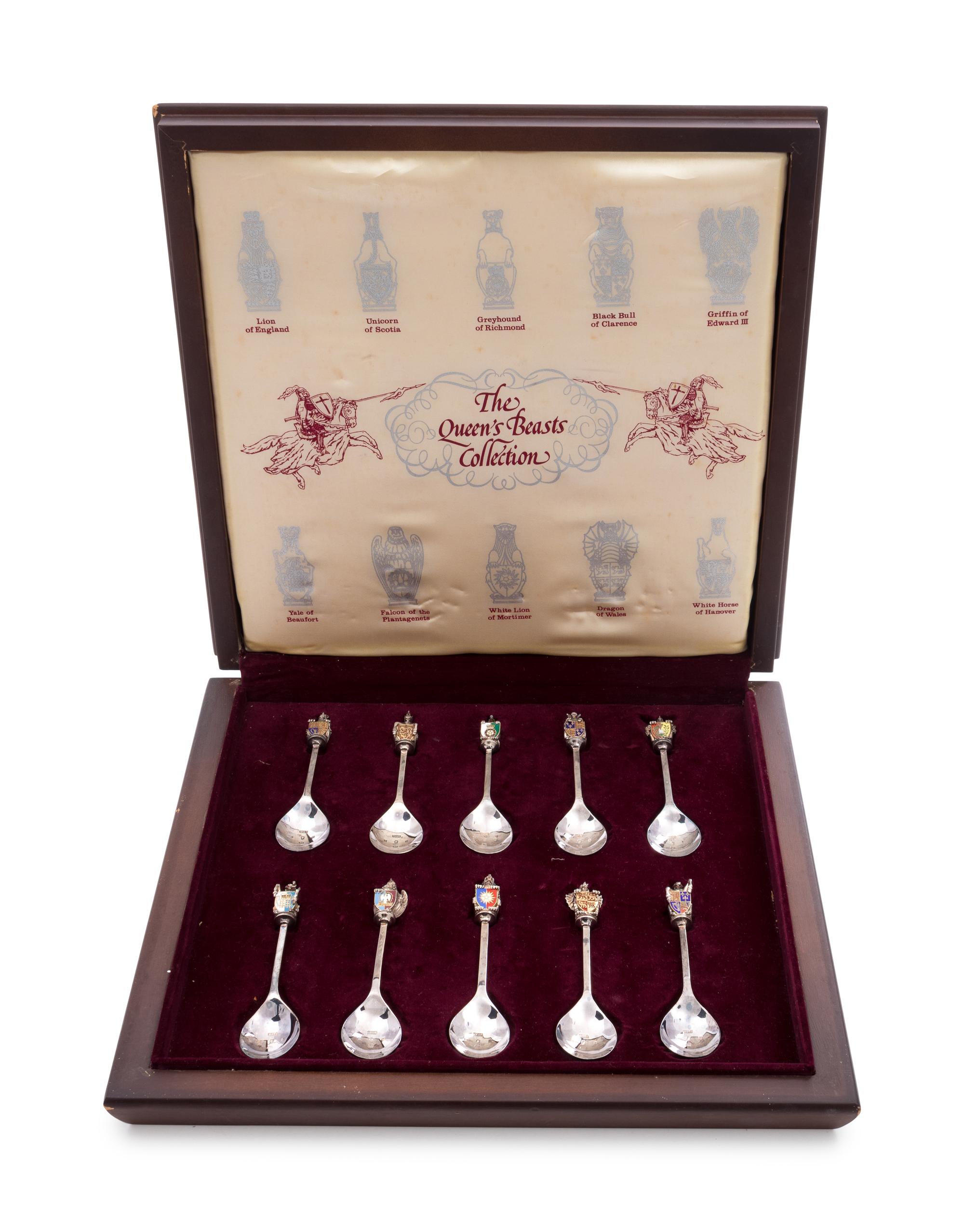 A Set of The Queen's Beasts Collection Silver Spoons — Toye, Kenning & Spencer, London, 1977
