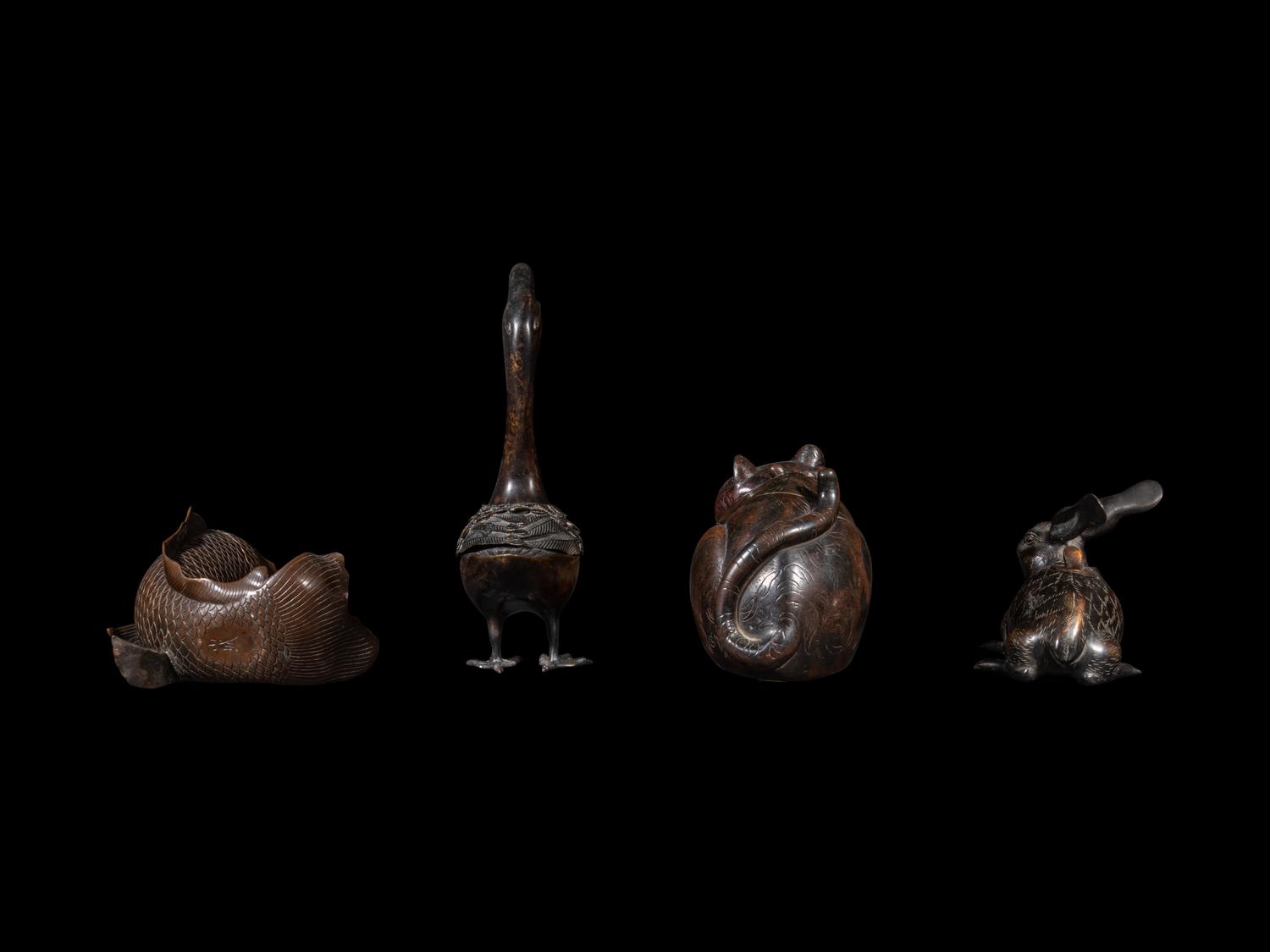 Four Japanese Animal-Form Incense Burners