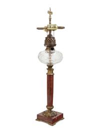 A Continental Gilt Bronze and Marble Fluid Lamp Converted to Electricity