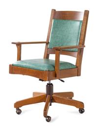A Contemporary Stickley Arts and Crafts Style Oak Desk and Chair