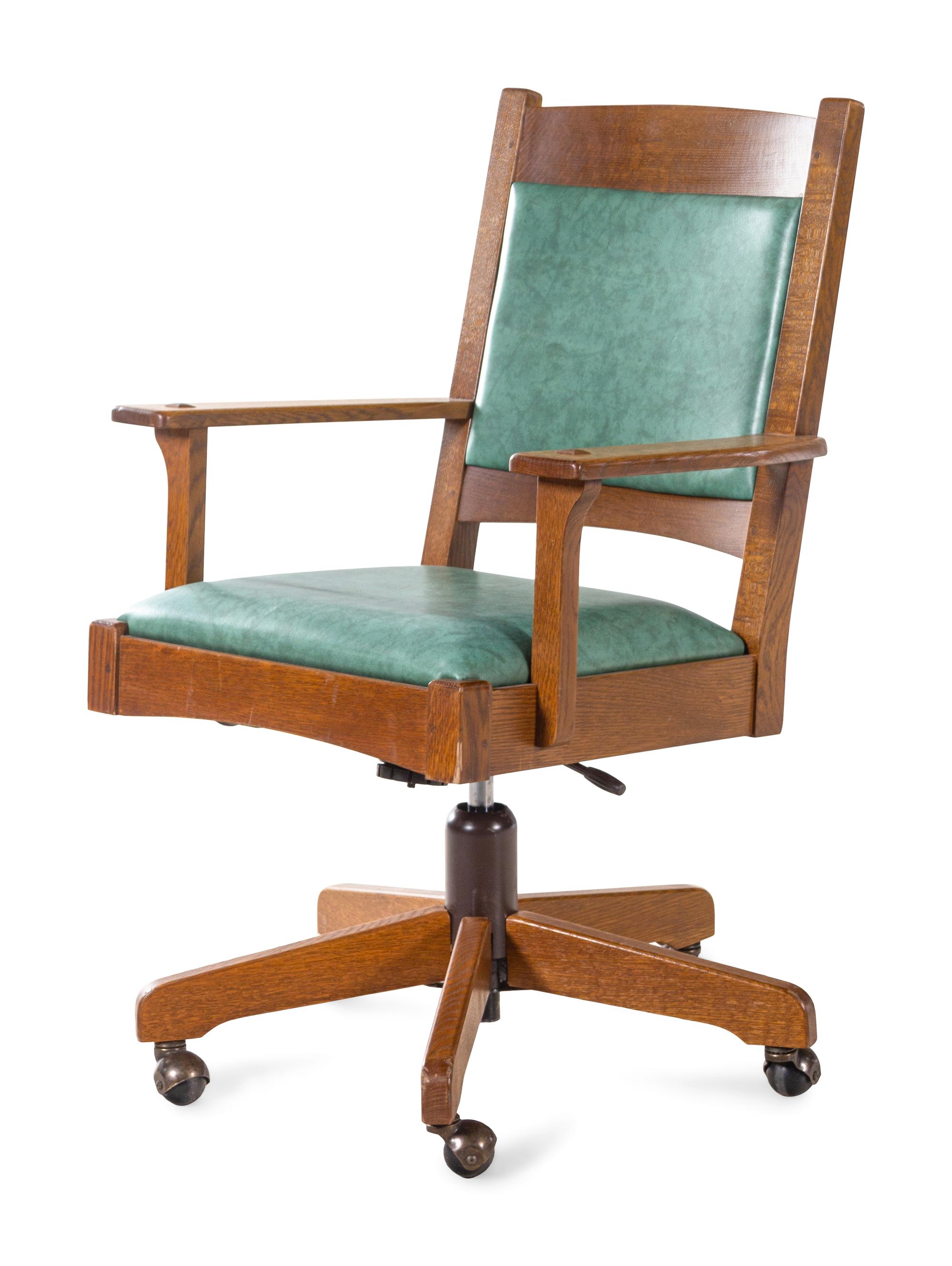 A Contemporary Stickley Arts and Crafts Style Oak Desk and Chair