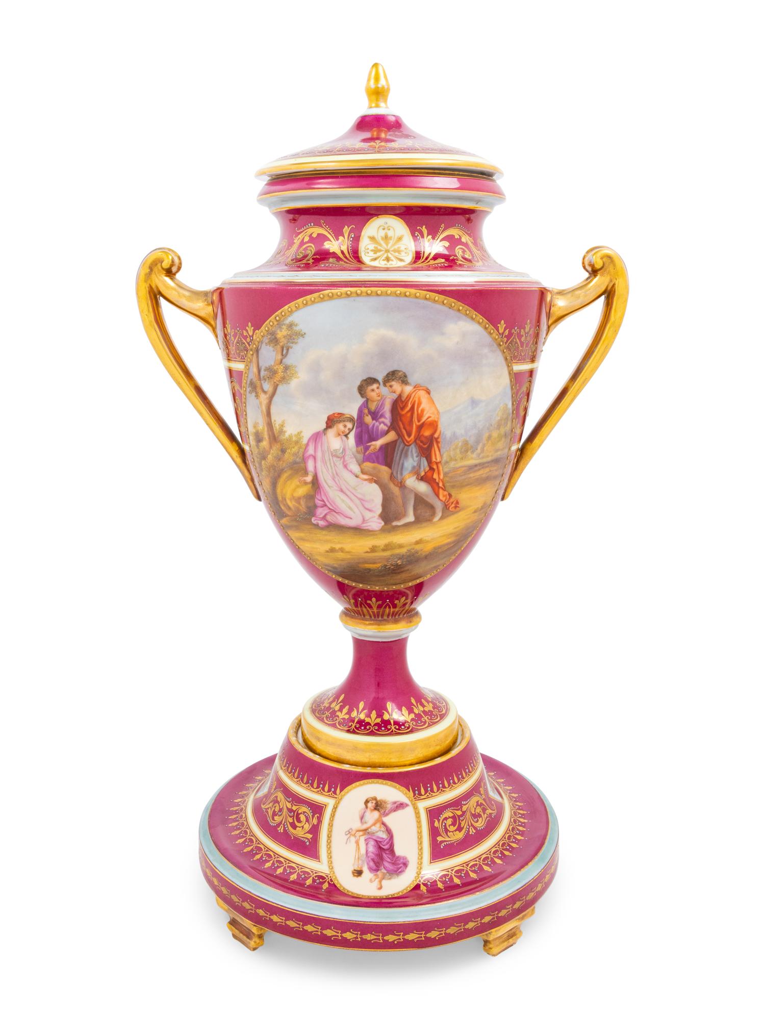 A Vienna Porcelain Urn with Cover and Stand