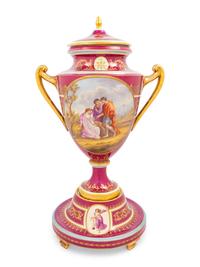 A Vienna Porcelain Urn with Cover and Stand