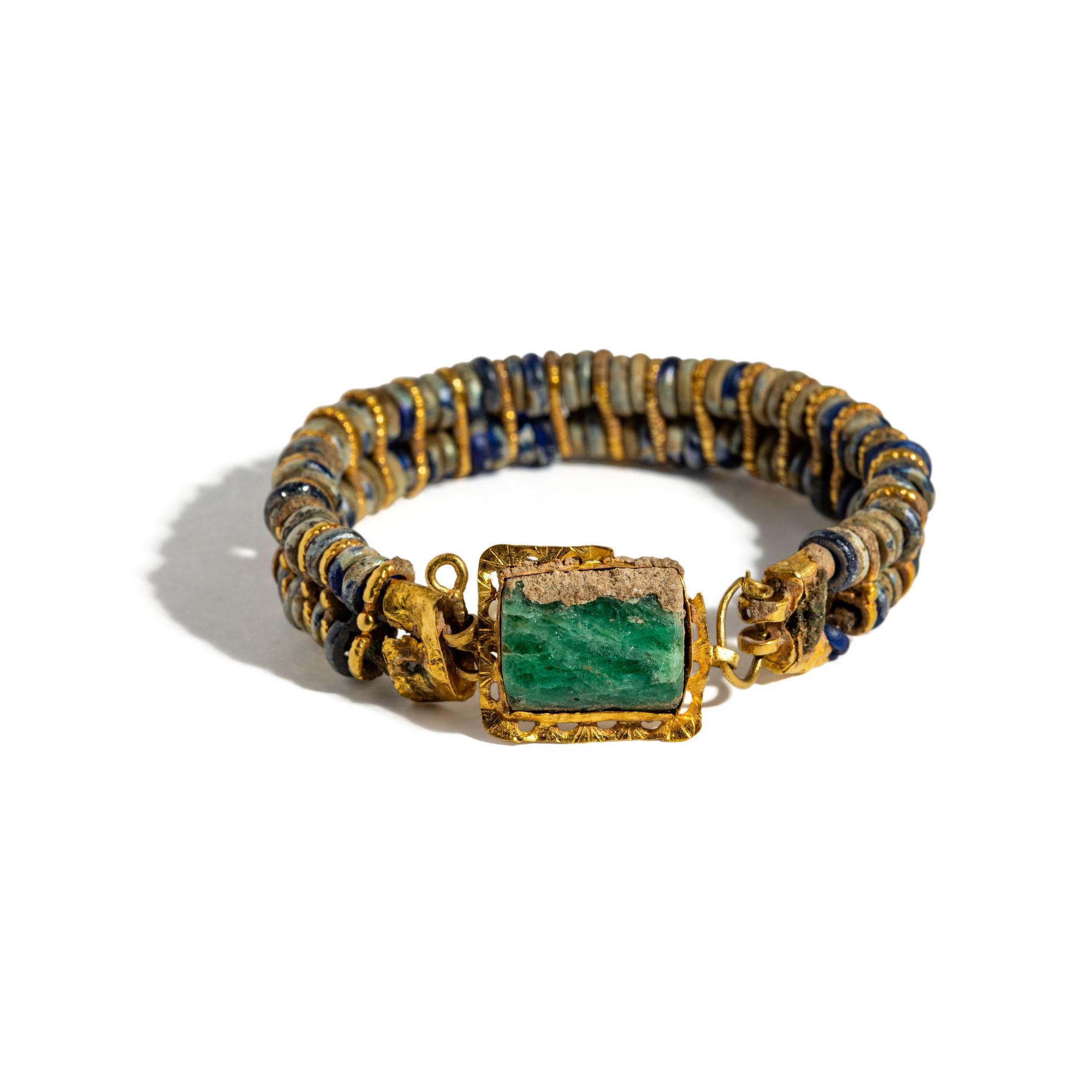 An East Roman Emerald, Gold, and Glass Bracelet