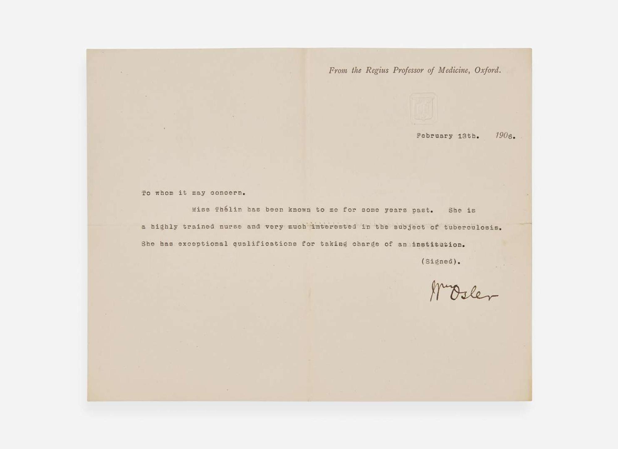 [Science, Medicine & Mathematics] Osler, William: Group of 2 Typed Letters, signed