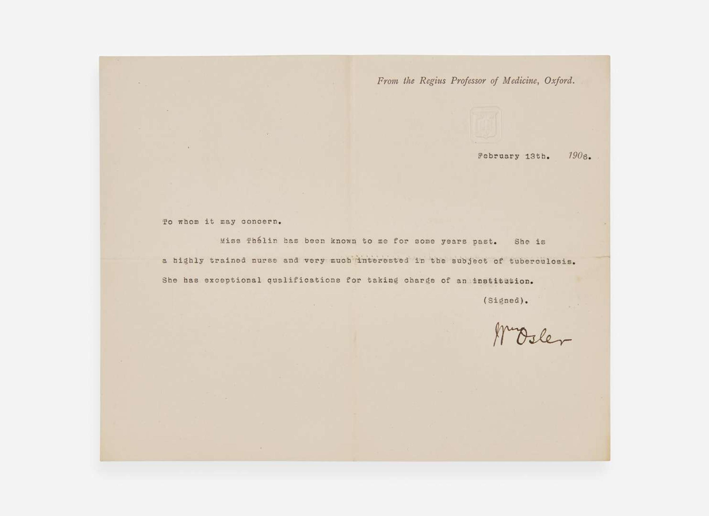 [Science, Medicine & Mathematics] Osler, William: Group of 2 Typed Letters, signed