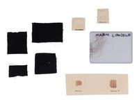 [LINCOLN, Abraham (1809-1865)]. Strands of hair attributed to Abraham and Mary Todd Lincoln displayed with wood fragments from the scaffold used in the execution of the Lincoln conspirators and other relics.