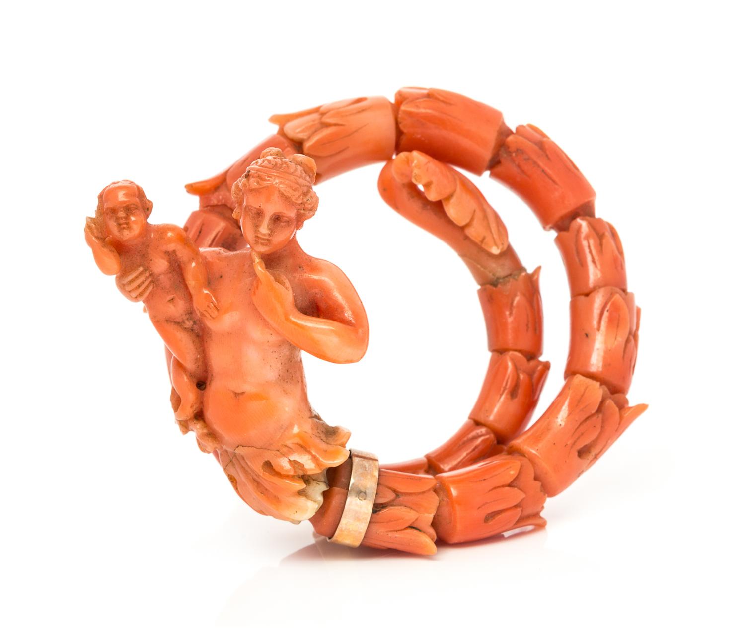 A Carved Coral Flexible Bracelet, Circa Mid 19th Century,