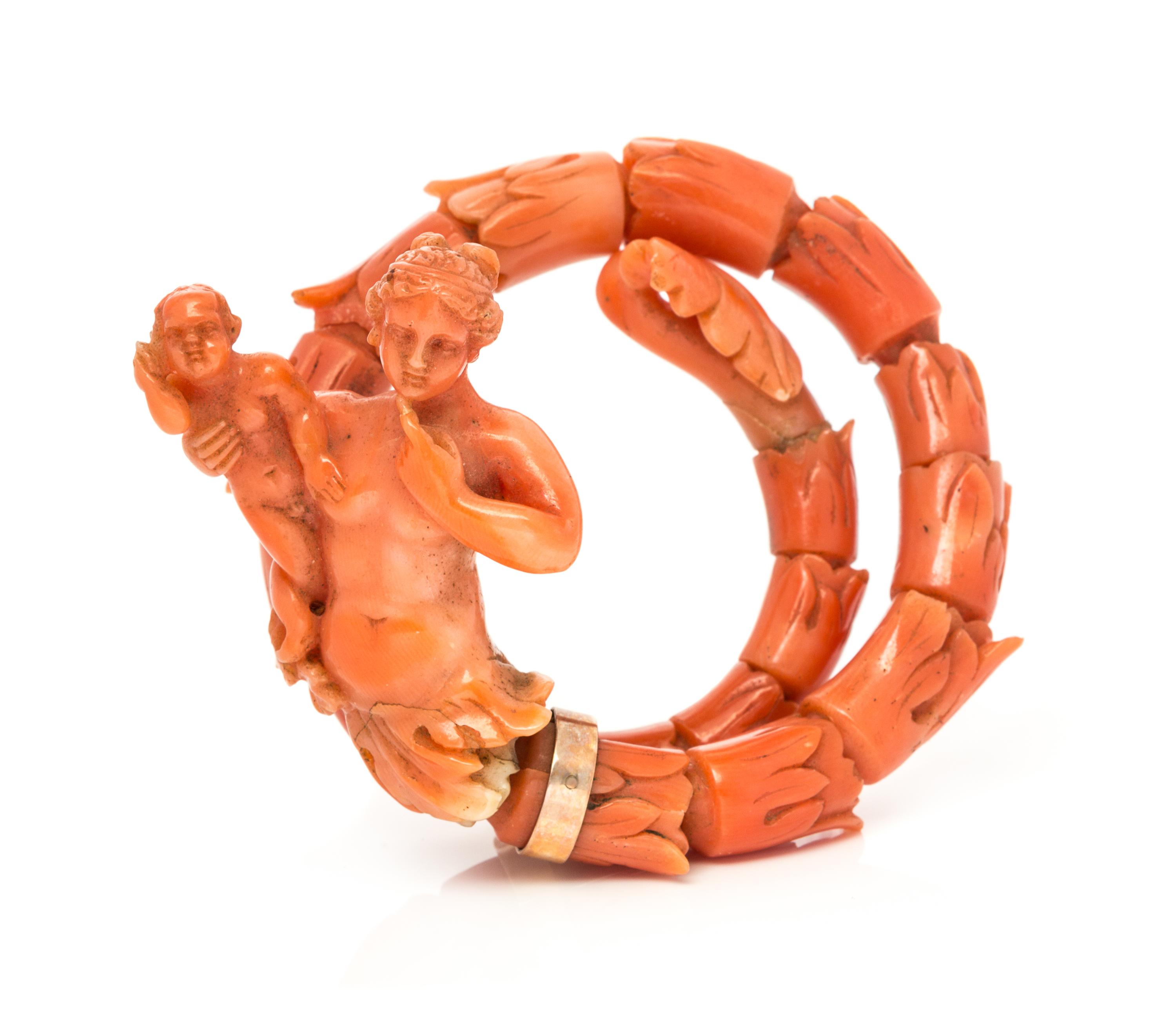A Carved Coral Flexible Bracelet, Circa Mid 19th Century,