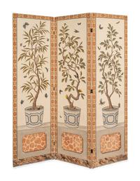 A Pair of Painted Three-Panel Screens
