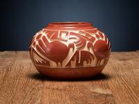 Redware Pottery Jar, with Turkeys