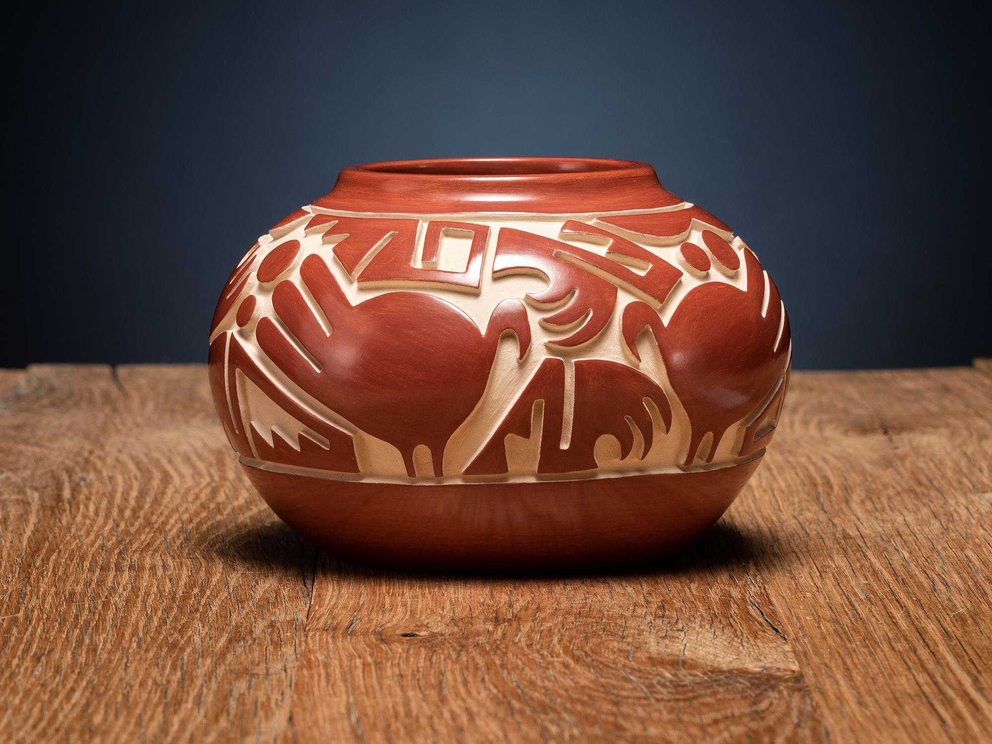 Redware Pottery Jar, with Turkeys
