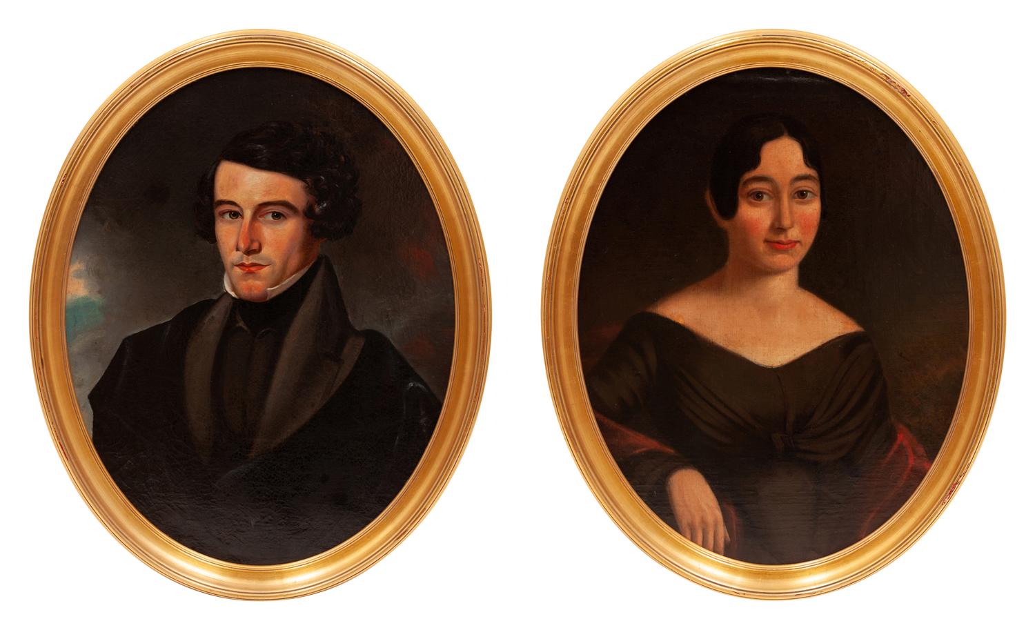 A Pair of American School Portraits, 19th Century
