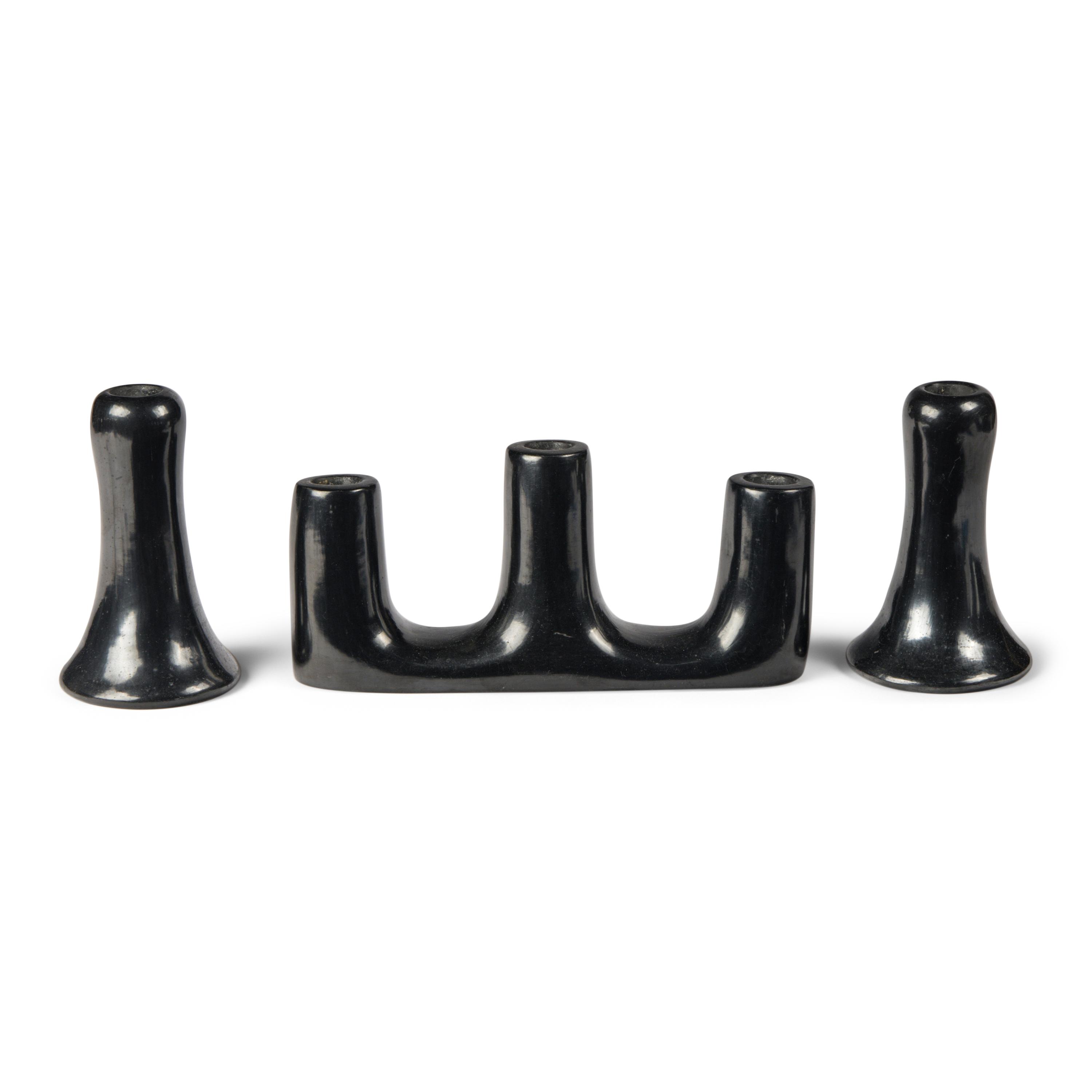 Santana and Adam Martinez (San Ildefonso, 1909-2002 / 1903-ca 2000) — Blackware Pottery Candlestick Holders, PLUS