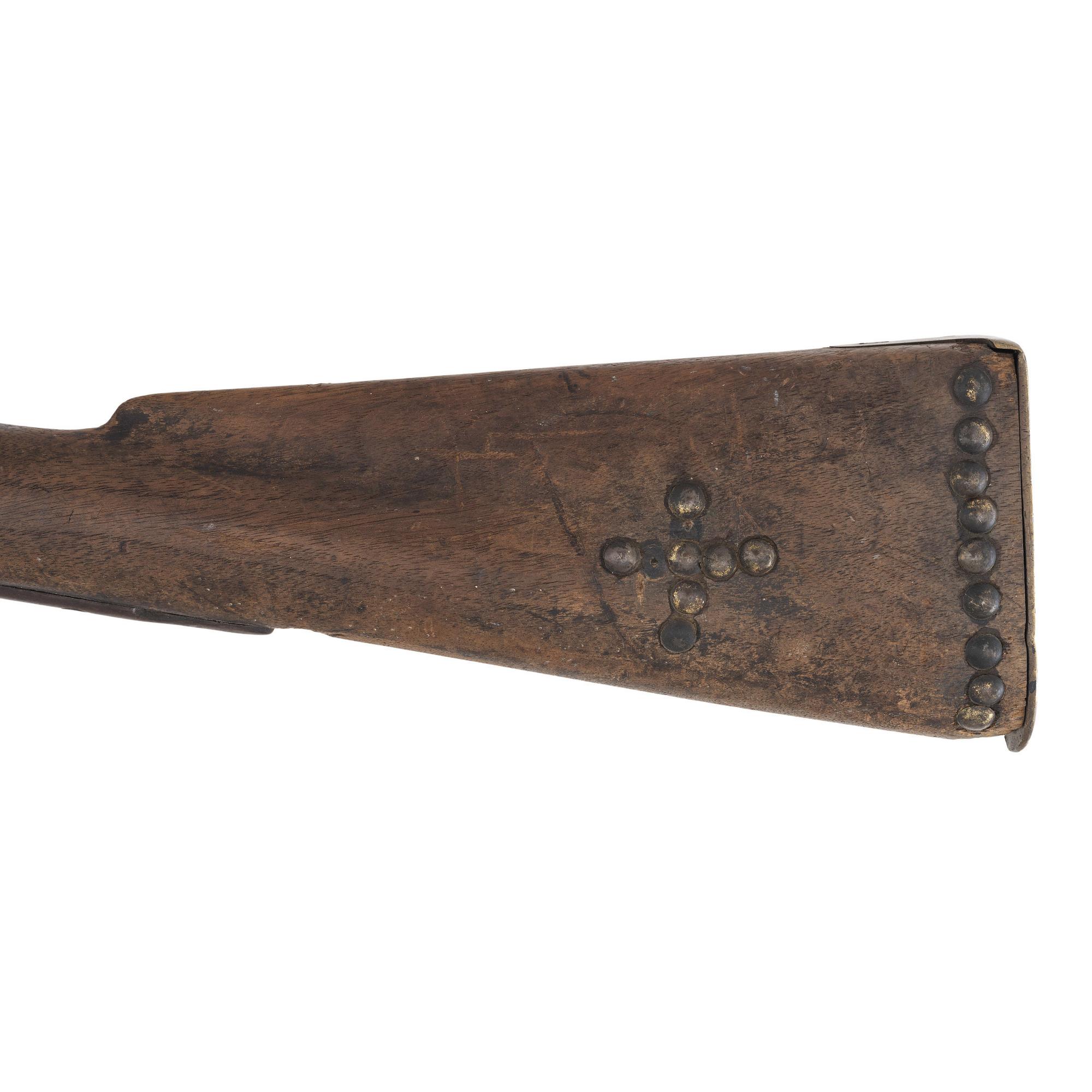 Native American Tacked & Decorated Percussion Trade Gun by Hollis & Sons