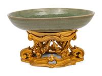 A French Gilt-Bronze Mounted Chinese Celadon Glazed Porcelain Dish