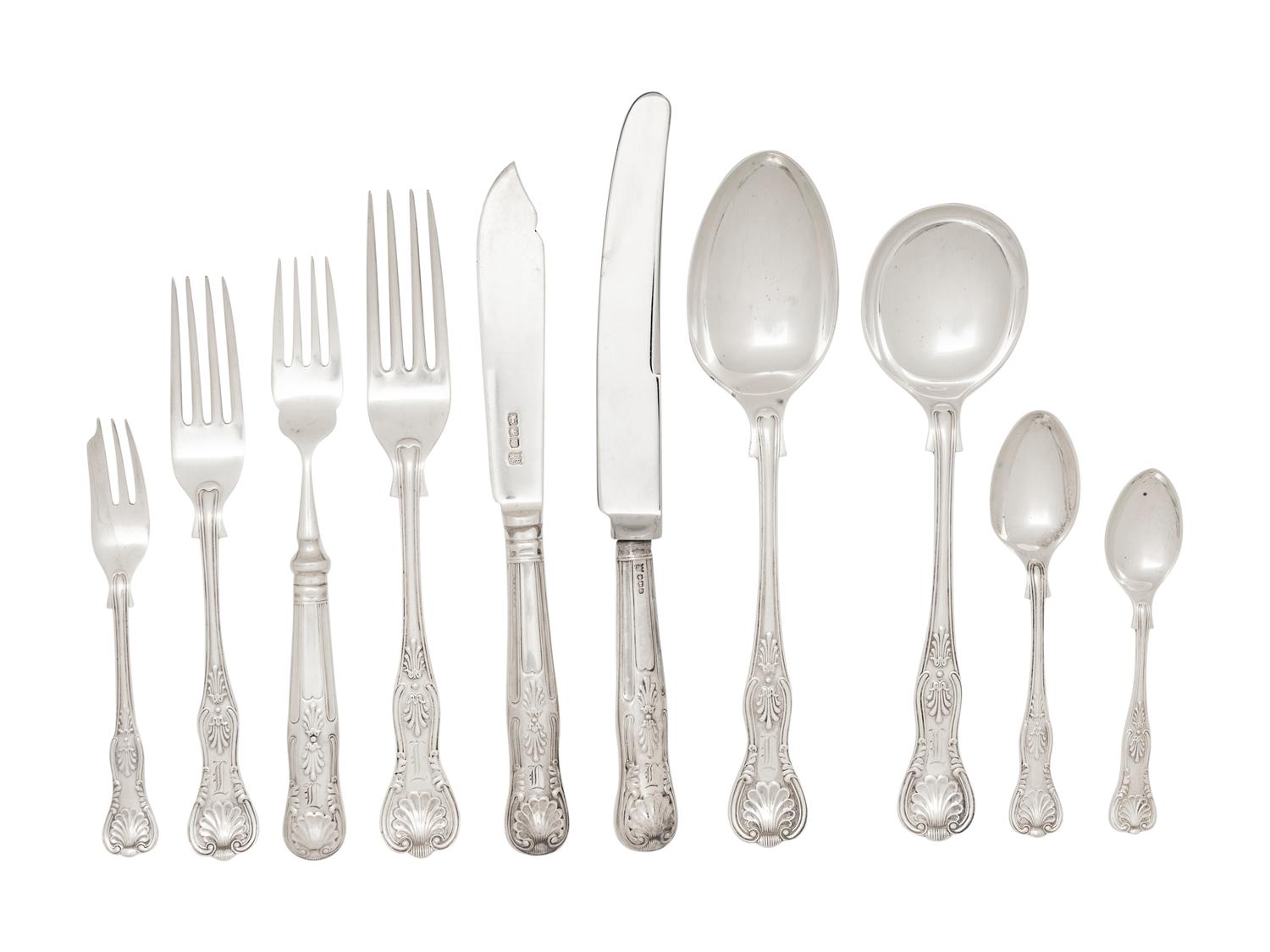 A Cooper Brothers Silver Flatware Service in a Fitted Burl Walnut Chest