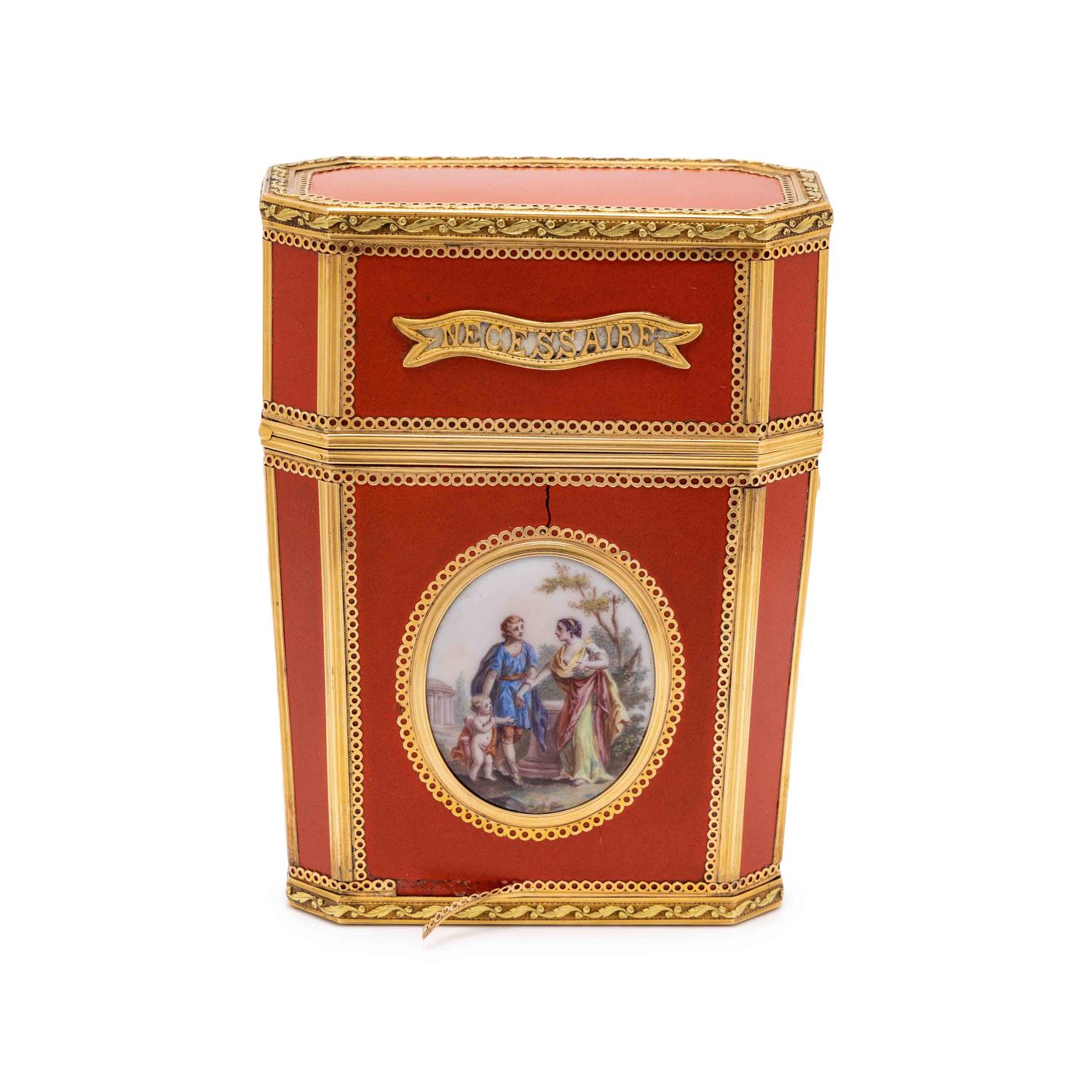 A Louis XVI Gold, Lacquer and Enamel-Mounted Nécessaire