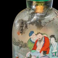 Two Chinese Inside Painted Snuff Bottles, Early 20th Century 葉仲三壬戌年（1922）作玻璃內畫八仙圖鼻煙壺及葉菶祺作瑪瑙內畫山水圖鼻煙壺