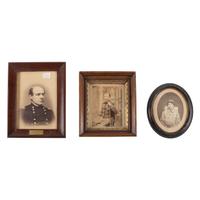 [Civil War] Group of Four Large Photographs of Civil War Officers, incl. One Patriotic Folk Art Frame.