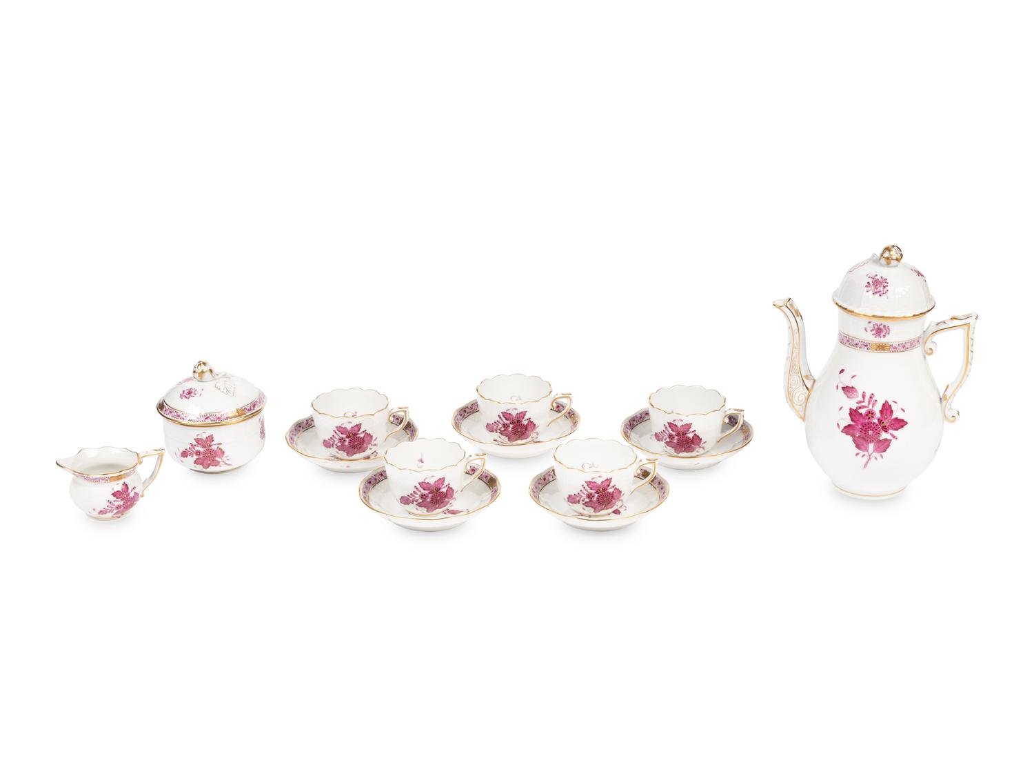 A Herend Chinese Bouquet Raspberry Porcelain Espresso Service