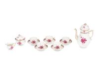A Herend Chinese Bouquet Raspberry Porcelain Espresso Service