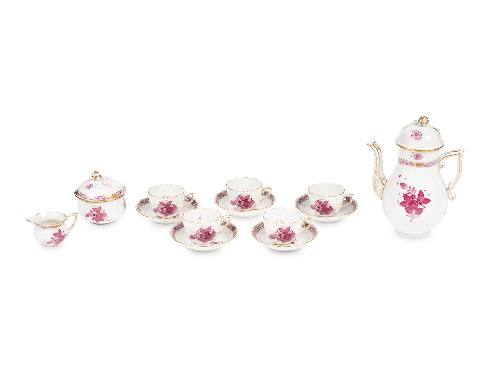 A Herend Chinese Bouquet Raspberry Porcelain Espresso Service