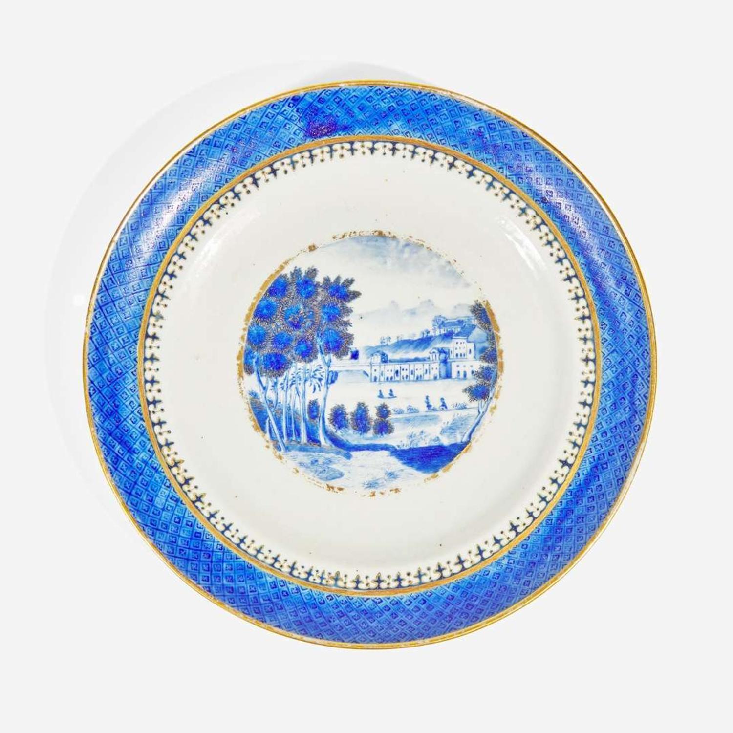 A rare Chinese Export porcelain small plate depicting the Philadelphia Water Works 1820-1840