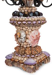 A Pair of Large Grotto Style Wrought Iron Shell Encrusted Seven-Light Candelabras