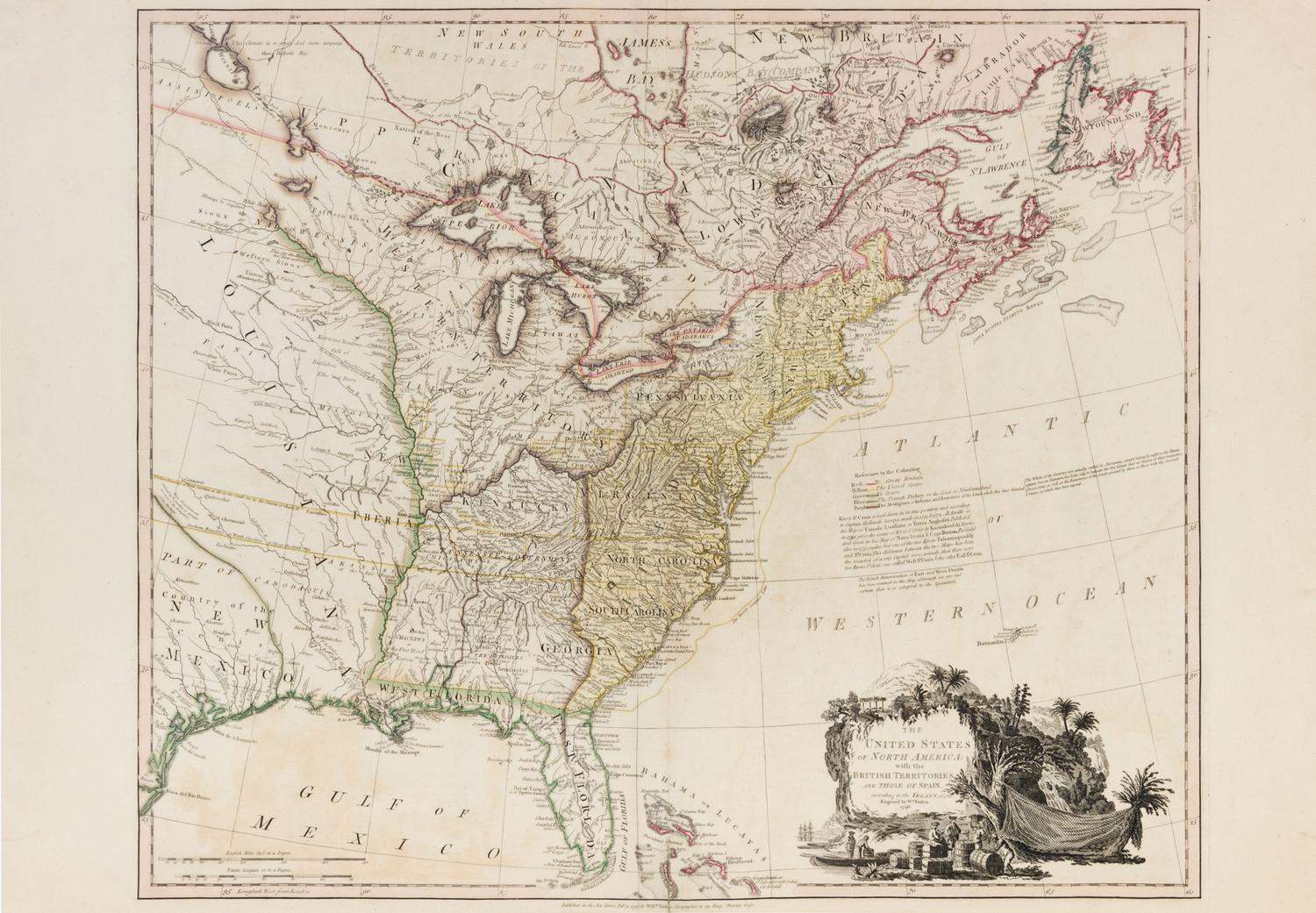 FADEN, William. The United States of North America with the British Territories and Those of Spain. London, February 11 1796.