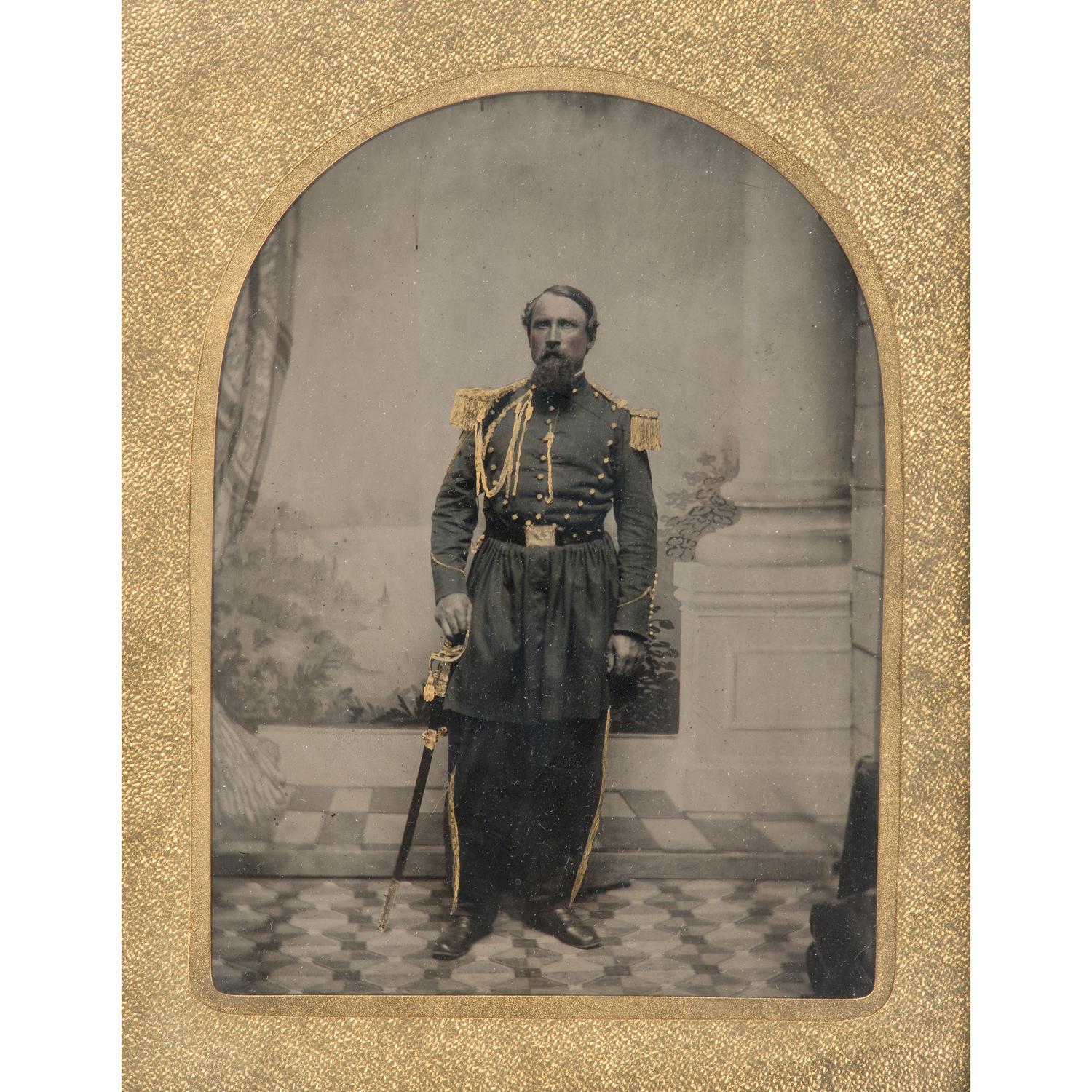 [CIVIL WAR]. A Civil War collection identified to Major Michael Schmitt, Independent Battalion New York Infantry, incl. full plate ambrotype, albumen photographs, and insignia.