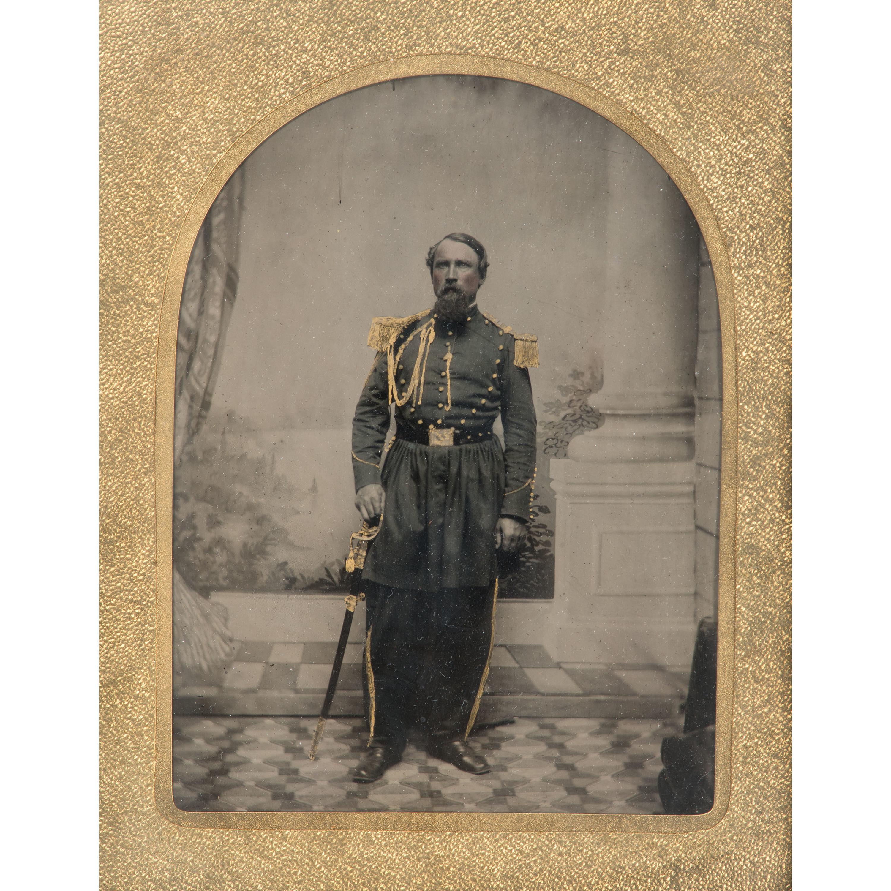 [CIVIL WAR]. A Civil War collection identified to Major Michael Schmitt, Independent Battalion New York Infantry, incl. full plate ambrotype, albumen photographs, and insignia.