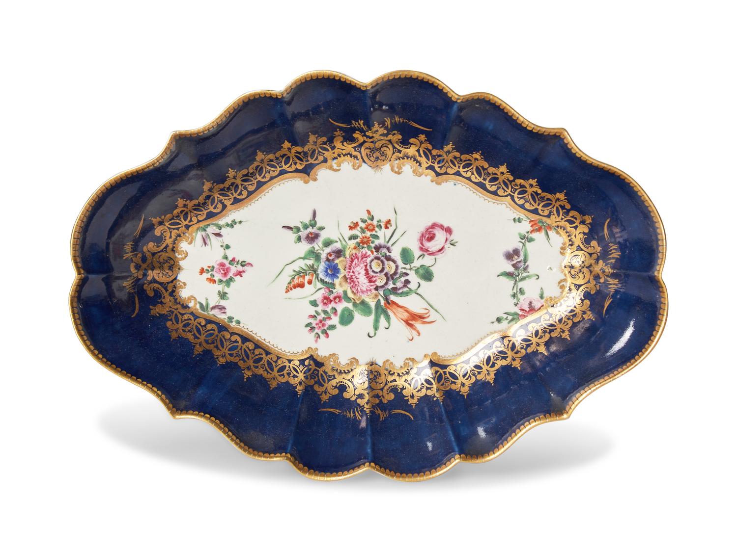 A Group of Seven Worcester Floral, Cobalt and Gilt-Decorated Porcelain Table Articles