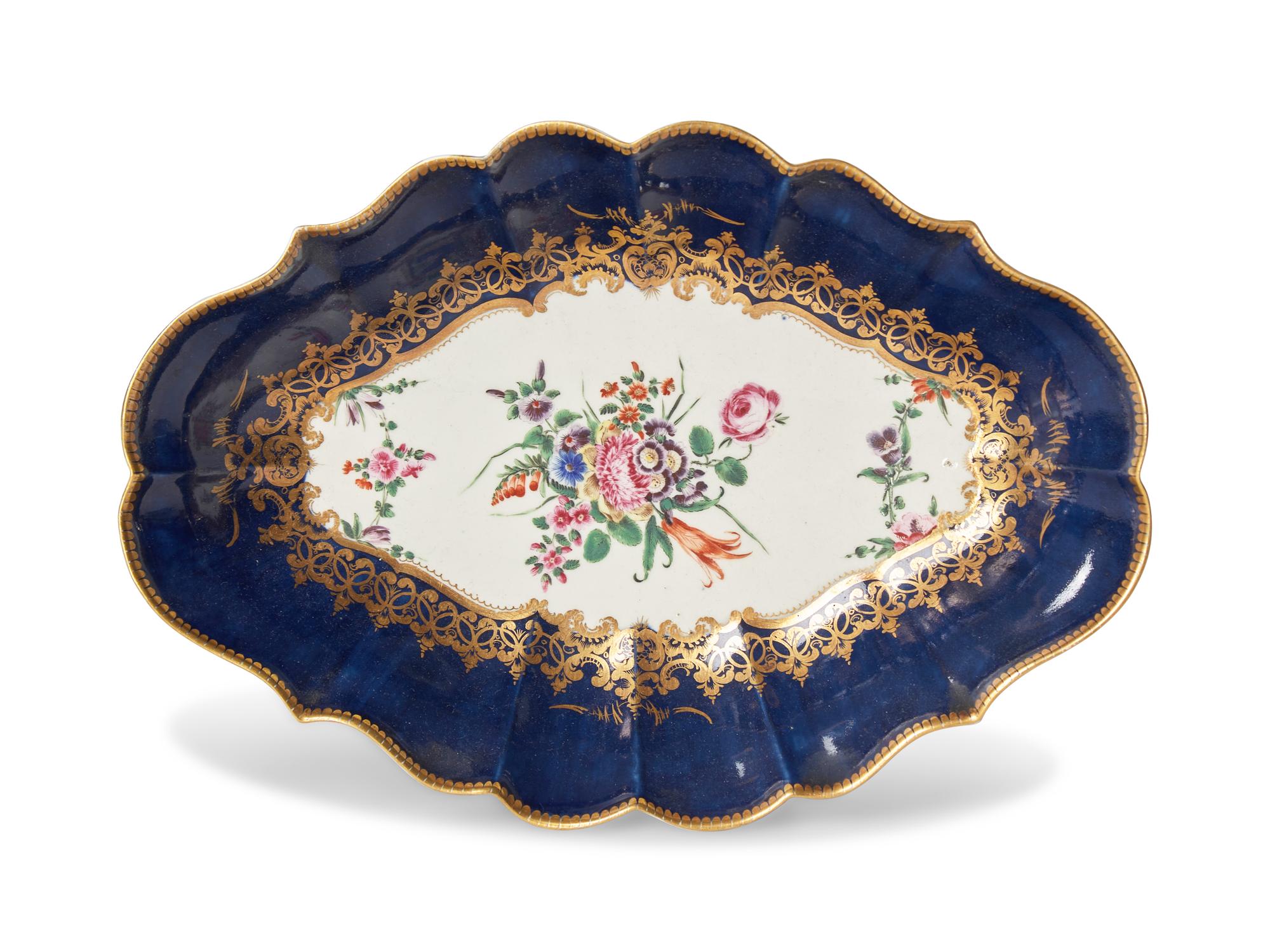 A Group of Seven Worcester Floral, Cobalt and Gilt-Decorated Porcelain Table Articles